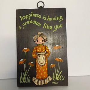 Vintage dough and wood painted art. “Happiness is having a grandma like you”
